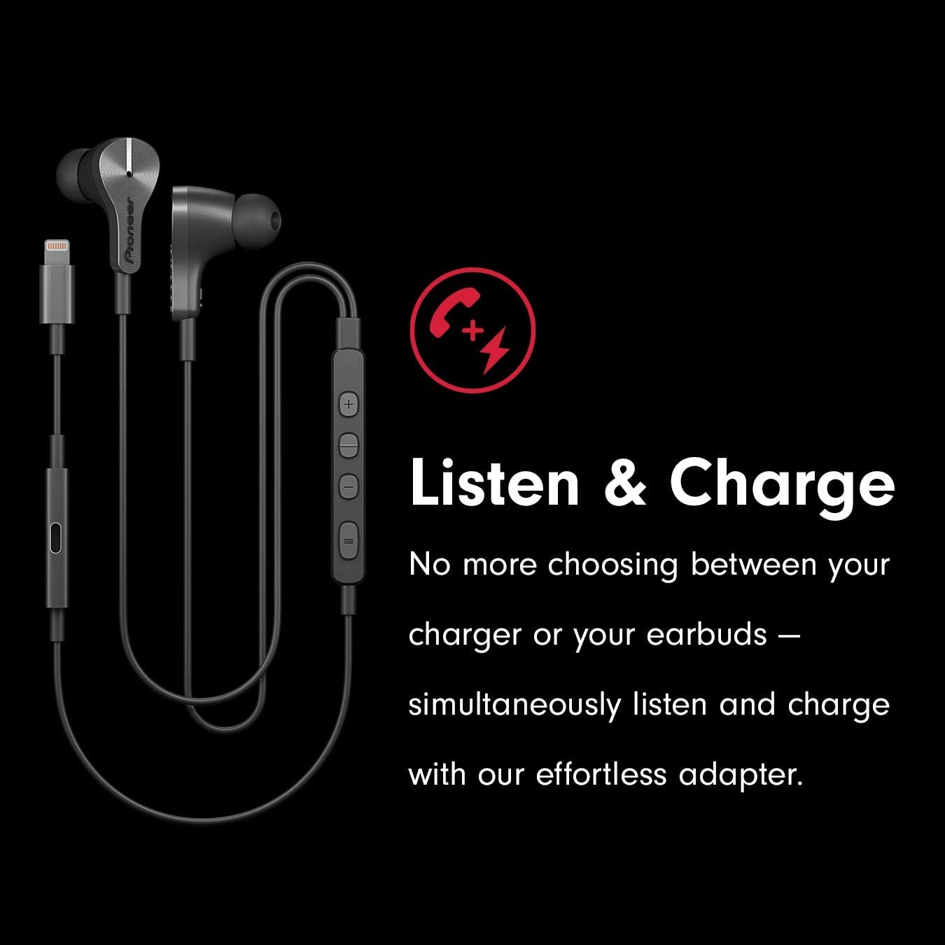 Pioneer Rayz Plus Smart Noise Cancellation Headphones In Ear Earbuds - iPhone Compatible - Lightning - Listen & Charge