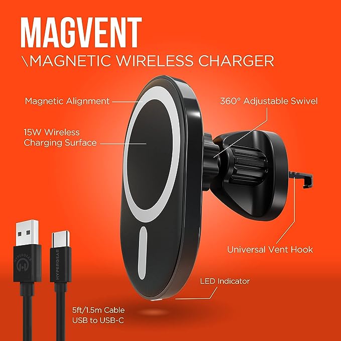 HyperGear MagVent 15-Watt Wireless Charging Mount