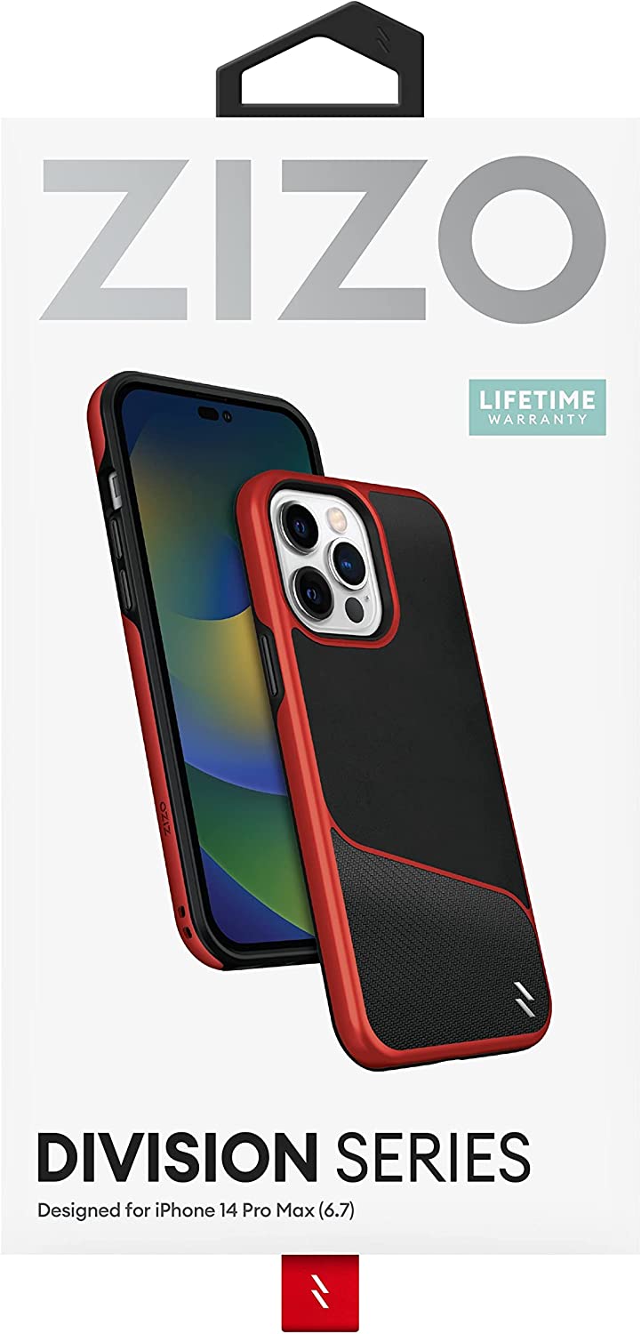 Zizo Division Series for iPhone 14 Pro Max (6.7) Case - Sleek Modern Protection - Black & Red