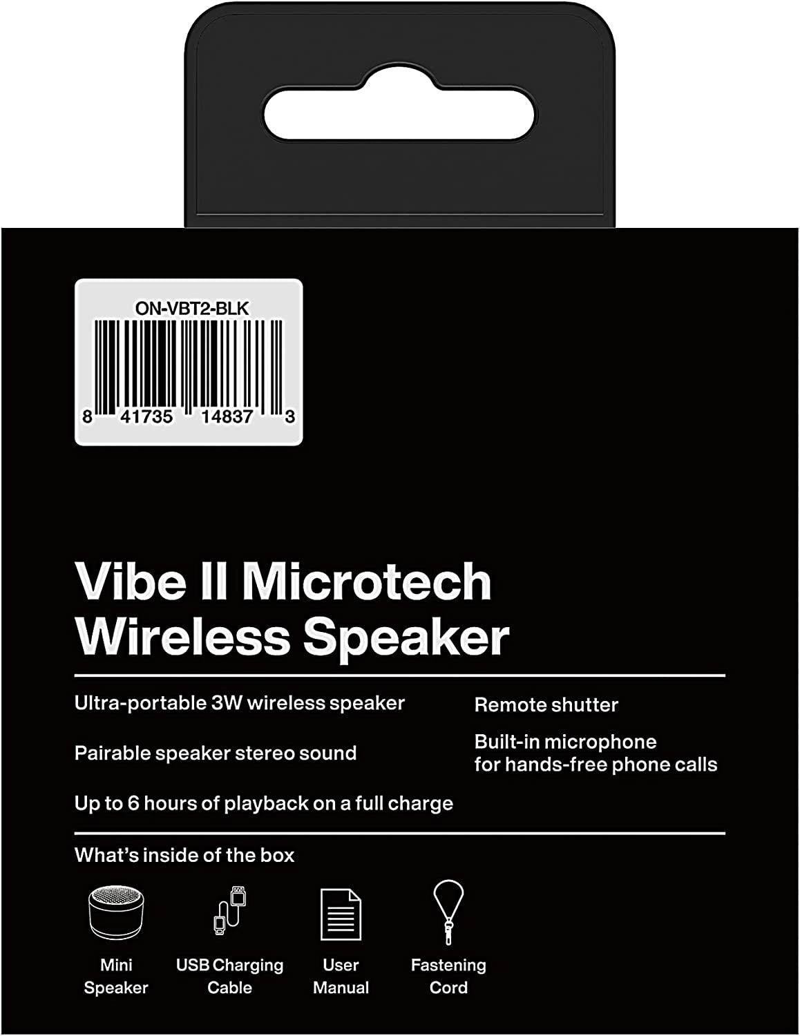 Ondigo Vibe II Microtech, Wireless Mini Bluetooth Speaker with Microphone | Portable, Outdoor - Black