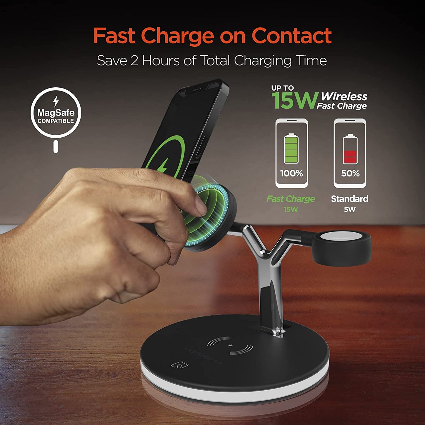 HyperGear 3-in-1 Fast Wireless Charging Stand [iPhone + iWatch + AirPods]