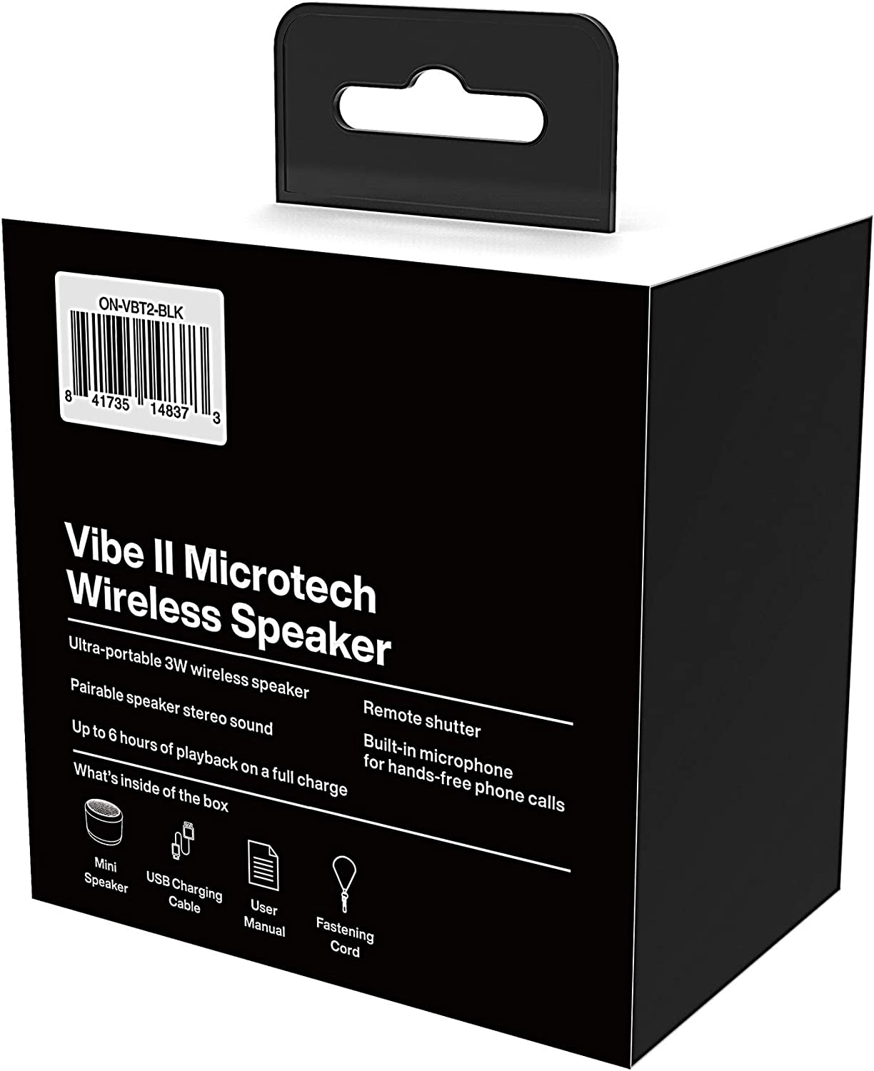 Ondigo Vibe II Microtech, Wireless Mini Bluetooth Speaker with Microphone | Portable, Outdoor - Black