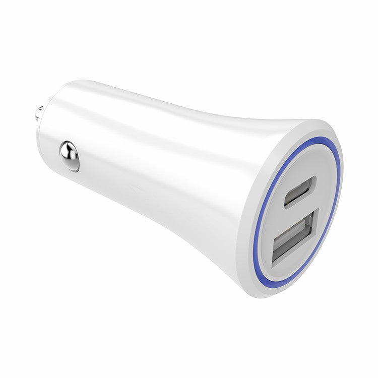 Dual Channel USB A & USB C PD Quick Charge Car Charger, White